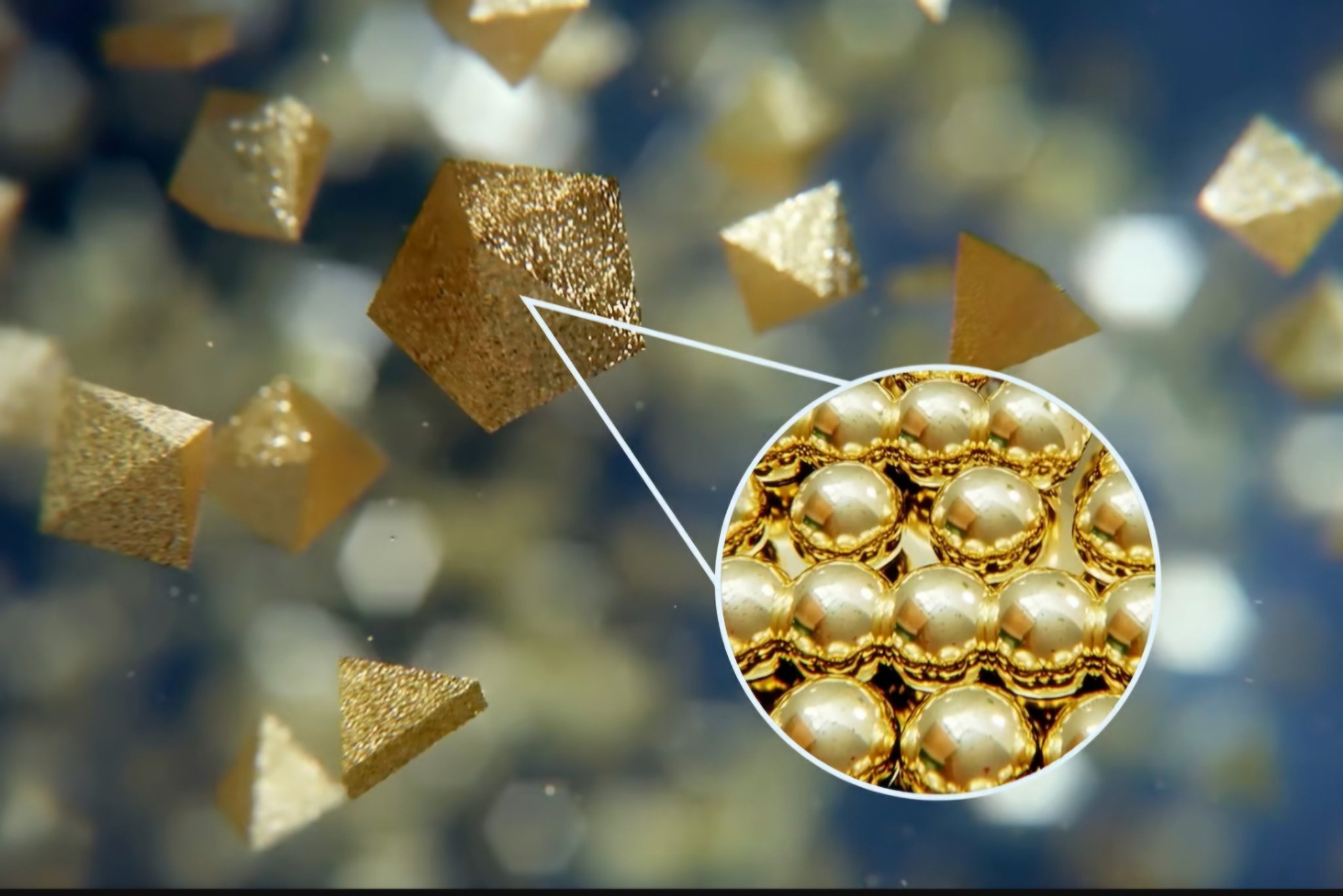 Photo of the element of gold up close and maganified.
